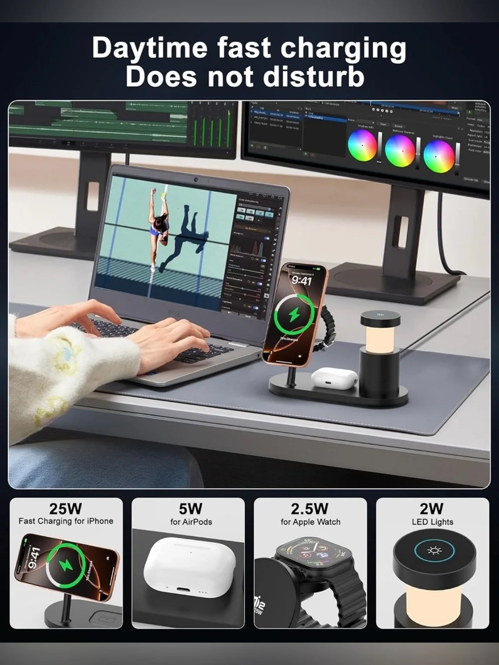 4-in-1 Wireless Charging Station with Night Light for IPhone, IWatch & AirPods